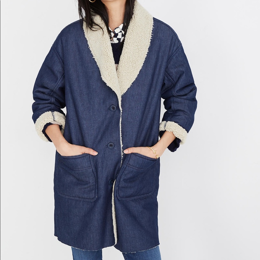 NWT Madewell Sherpa-Bonded Denim Cocoon Coat Small